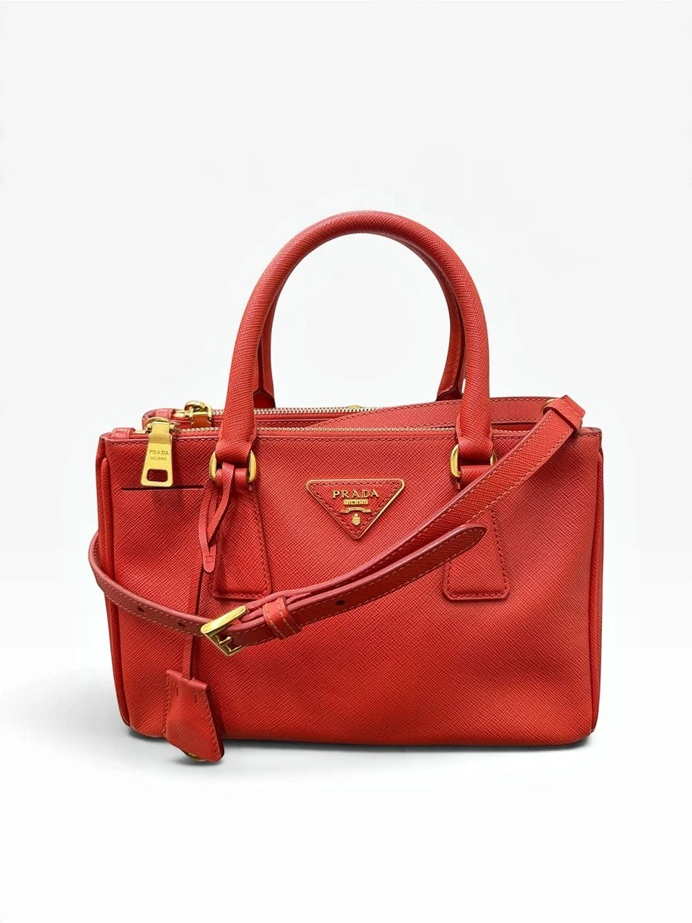 Authentic PRADA Saffiano Mini Galleria Double Zip Tote in Red/Lacca